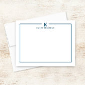 Minimalistisch Initiaal Navy Blue Twee Border Stat Notitiekaartje