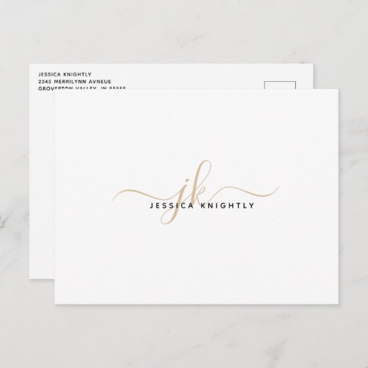 Minimalistisch Initiaal voor modern monogram Gold  Briefkaart (Voorkant / Achterkant)