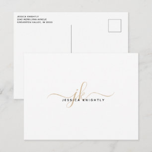 Minimalistisch Initiaal voor modern monogram Gold  Briefkaart