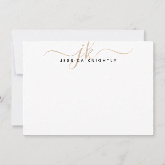 Minimalistisch Initialen voor modern Gold Script-m Notitiekaartje (Voorkant)