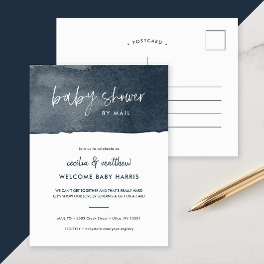 Minimalistisch Ink Wash Baby shower per Mail Feestdagenkaart