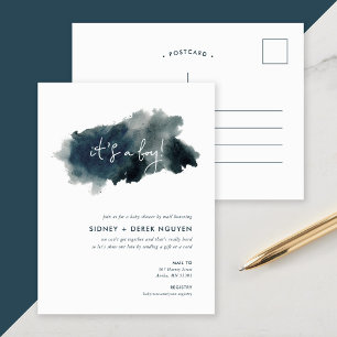 Minimalistisch Ink Wash Boy Baby shower per Mail Feestdagenkaart
