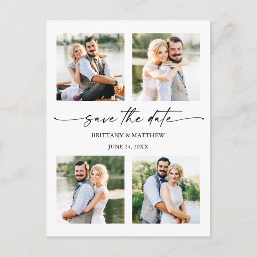 Minimalistisch inkt Pen script 4 Foto's opslaan Da Briefkaart (Voorkant)