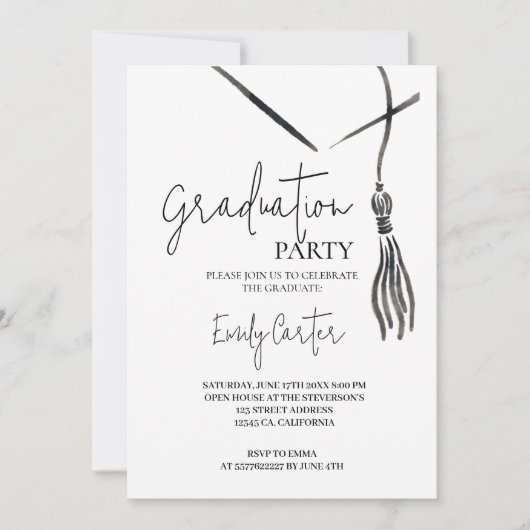 minimalistisch inktkalligrafie-Afstuderen Kaart (Voorkant)