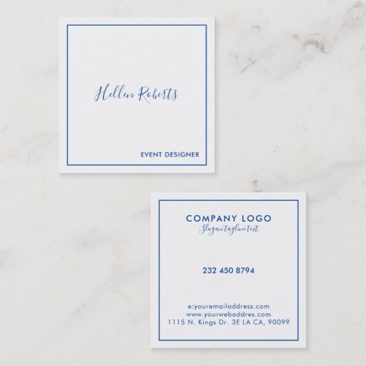 Minimalistisch inktvierkant visitekaartje met blau (Voorkant / Achterkant)