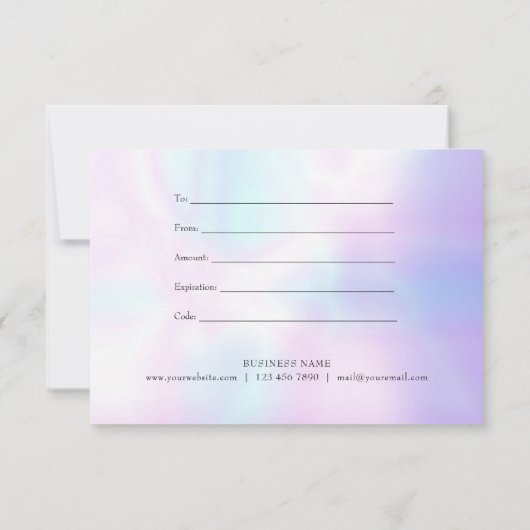 Minimalistisch iriserend script cadeaubon (Achterkant)