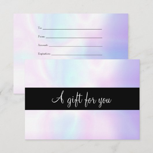 Minimalistisch iriserend script cadeaubon (Voorkant / Achterkant)