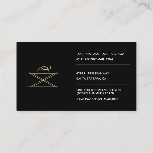 Minimalistisch Ironing Black Gold Professional-was Visitekaartje (Achterkant)