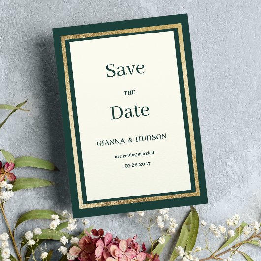 Minimalistisch ivoor goud bos groen Save the Date Kaart