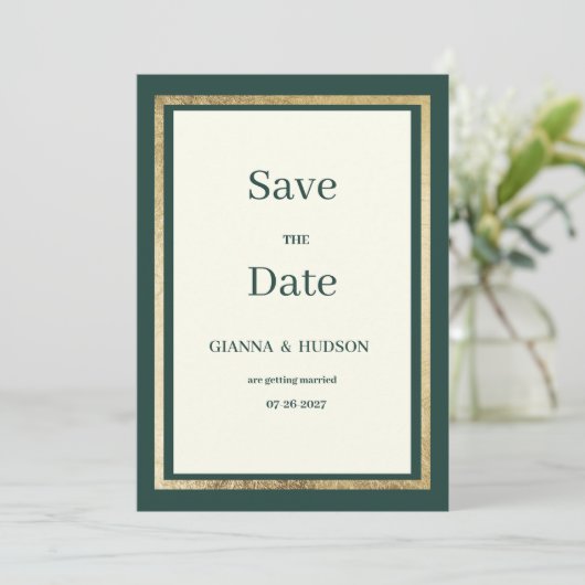 Minimalistisch ivoor goud bos groen Save the Date Kaart (Staand voorkant)