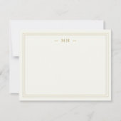 Minimalistisch Ivoor Goud Twee Grens Monogram Notitiekaartje (Voorkant)