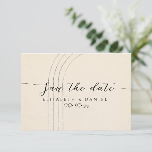 Minimalistisch ivoor save the date (Staand voorkant)