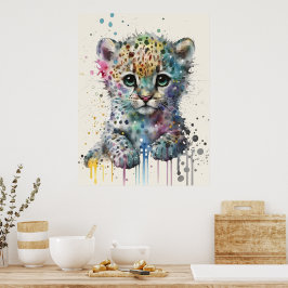 Minimalistisch Ivoor Waterverf Luipaard Patroon Poster