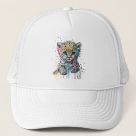 Minimalistisch Ivoor Waterverf Luipaard Patroon Trucker Pet