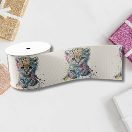 Minimalistisch ivoor waterverf luipaardpatroon grosgrain lint