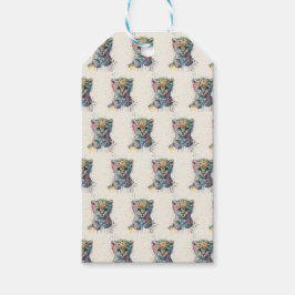 Minimalistisch Ivoorkleurig Waterverf Luipaardpatr Cadeaulabel