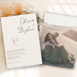 Minimalistisch Ivory Romantic Photo Weddenschap Kaart<br><div class="desc">Een eenvoudig minimalistisch handgeschreven typografisch manuscript met een romantisch kolibriespaar tegen een ivoren kleurenachtergrond maakt dit ontwerp tot een standpunt voor om het even welk thema van de trouwplaats. Pas eenvoudig uw belangrijke gegevens aan op de voorzijde en uw foto- en monogram op de achterzijde.</div>