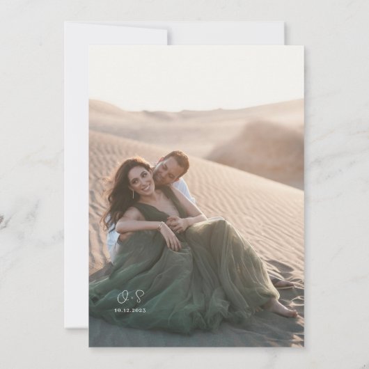 Minimalistisch Ivory Romantic Photo Weddenschap Kaart (Achterkant)