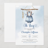 Minimalistisch jongetje blauw denim kleding Baby s Kaart (Voorkant / Achterkant)