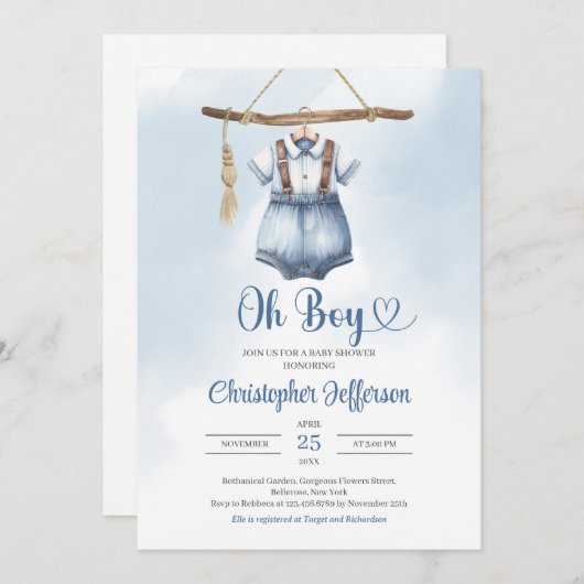 Minimalistisch jongetje blauw denim kleding Baby s Kaart (Voorkant / Achterkant)