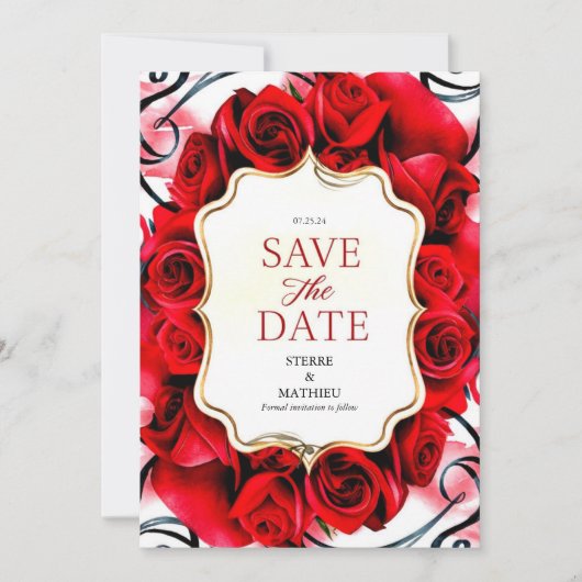 Minimalistisch Joyful Crimson Red Roses Bruiloft Save The Date (Voorkant)