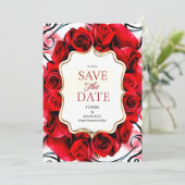 Minimalistisch Joyful Crimson Red Roses Bruiloft Save The Date (Staand voorkant)