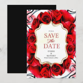 Minimalistisch Joyful Crimson Red Roses Bruiloft Save The Date (Voorkant / Achterkant)