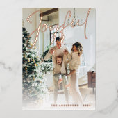 Minimalistisch joyful Script Family Photo Snowflak Folie Feestdagenkaart (Voorkant)