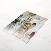 Minimalistisch joyful Script Family Photo Snowflak Folie Feestdagenkaart (Gedraaid)