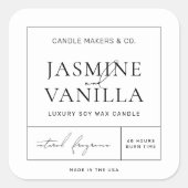 Minimalistisch kaarsenetiket elegant zwart wit vierkante sticker (Voorkant)