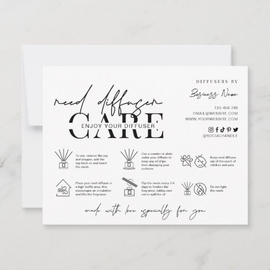 Minimalistisch Kaart Reed Diffuser Care Instructio (Voorkant)