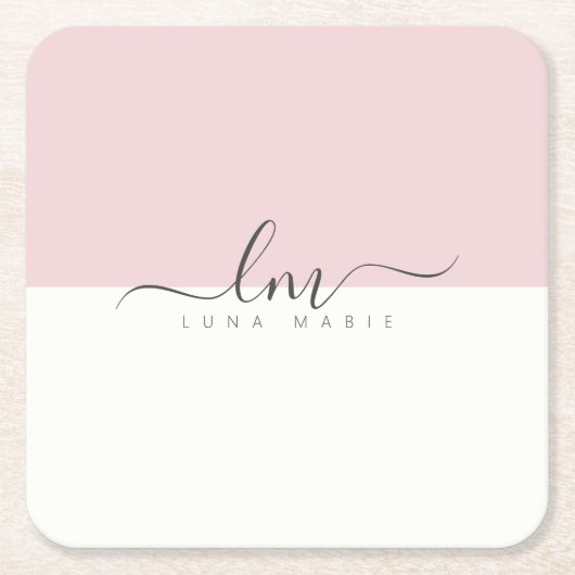 Minimalistisch kalligrafen voor roze en witte kall kartonnen onderzetters (Voorkant)