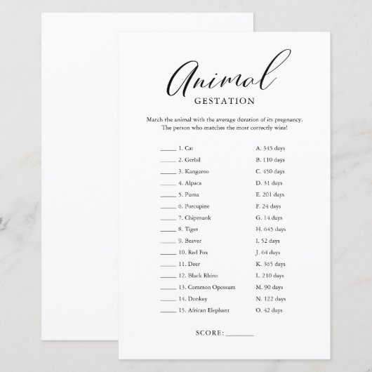 Minimalistisch kalligrafie-Baby-spel (Voorkant / Achterkant)