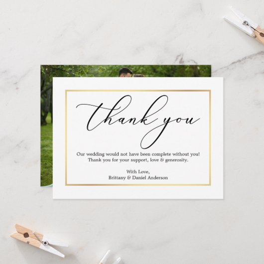 Minimalistisch kalligrafie Goud Hartelijk dank Kaart (Voorkant / Achterkant in situ)
