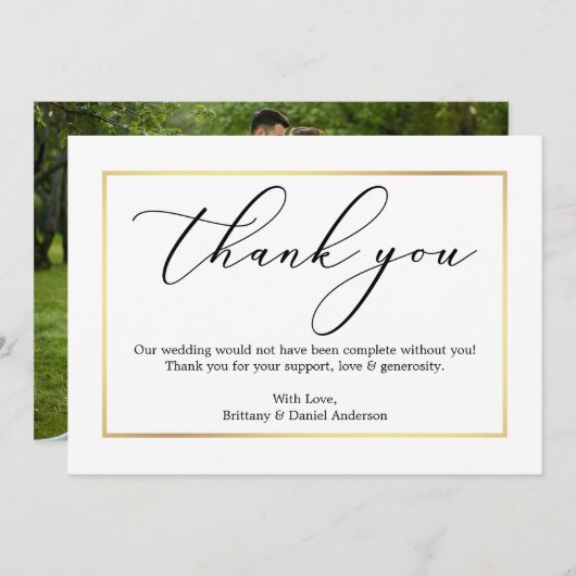 Minimalistisch kalligrafie Goud Hartelijk dank Kaart (Voorkant / Achterkant)