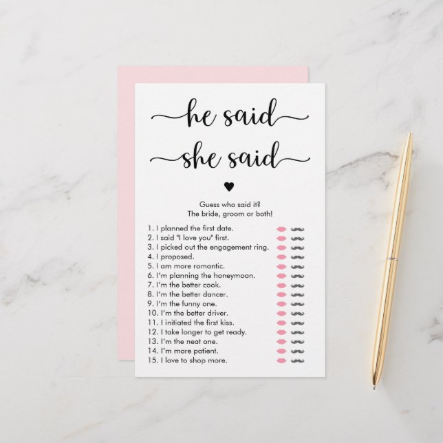 Minimalistisch kalligrafie Hij zei Zij zei spel (Voorkant / Achterkant in situ)