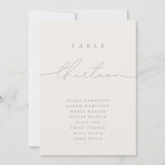 Minimalistisch kalligrafie Ivoor Tafelnummer (Voorkant)