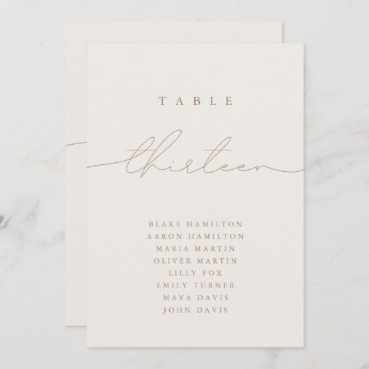 Minimalistisch kalligrafie Ivoor Tafelnummer (Voorkant / Achterkant)