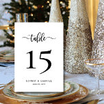 Minimalistisch kalligrafie script bruiloft dubbelz kaart<br><div class="desc">Elegante Moderne Kalligrafie Script Bruiloft Tafelnummers Dubbelzijdig met aangepaste gepersonaliseerde. Help uw gasten eenvoudig hun weg te vinden met deze eenvoudige elegante dubbelzijdige tafelnummerkaarten. Gemakkelijk toe te voegen van de,  nummers,  namen en datum! Beschikt over een  hand belettering kalligrafie "tabel" script. Ideaal voor minimalistische elegante en moderne bruiloften.</div>