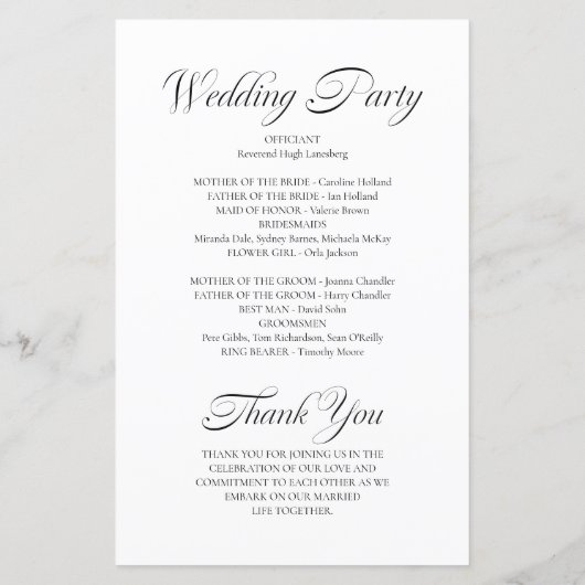 Minimalistisch kalligrafie wit bruiloft programma (Achterkant)