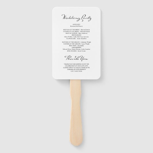 Minimalistisch kalligrafie wit bruiloft programma handwaaier (Achterkant)