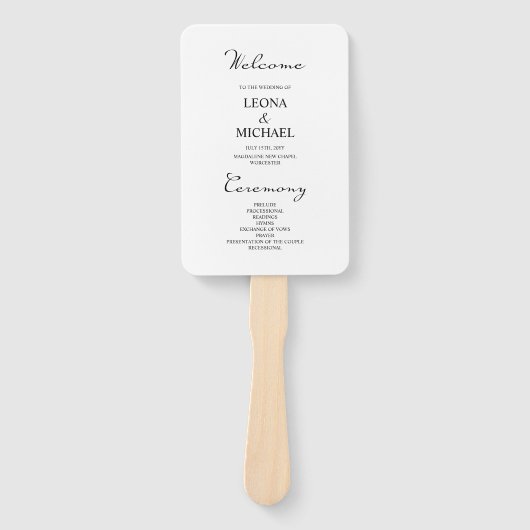 Minimalistisch kalligrafie wit bruiloft programma handwaaier (Voorkant)