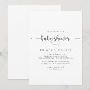 Minimalistisch kalligrafie zilver Baby shower Kaart