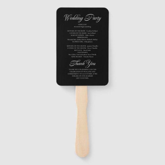 Minimalistisch kalligrafie zwart bruiloft programm handwaaier (Achterkant)
