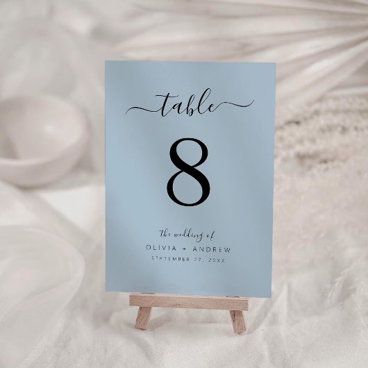 Minimalistisch kalligrafiekscript Stusty Blue Wedd Kaart