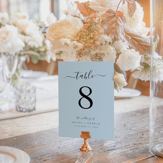 Minimalistisch kalligrafiekscript Stusty Blue Wedd Kaart