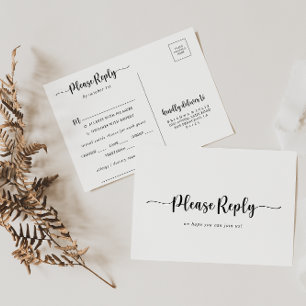 Minimalistisch kalligrafiemenu Keuze RSVP Briefkaart
