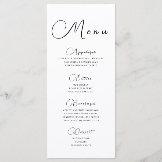 Minimalistisch kalligrafiemenu menu (Voorkant)