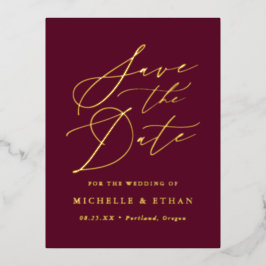 Minimalistisch kalligrafiescript sparen de Datum Folie Uitnodiging Briefkaart