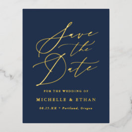 Minimalistisch kalligrafiescript sparen de Datum Folie Uitnodiging Briefkaart